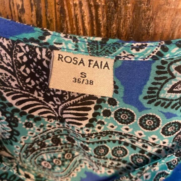 Rosa Faia Sz S Blue Green Paisley Semi-Sheer Shirred Shoulders Swim Cover-Up - Picture 9 of 11